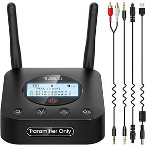 1Mii B06TX+ Long Range Bluetooth 5.3 Transmitter for TV/PC/Projector to 2 Wireless Headphones/Speakers, Bluetooth Adapter for TV w/Screen Display, Plug n Play, aptX Low Latency & Adaptive & HD Audio
