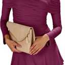 Cicy Bell Womens Off the Shoulder Mini Dresses Going Out Long Sleeve Ruched Bodycon Dress Ruffle Cocktail Party Club Outfits (X-Large, Wine Red)