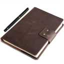 A5 Grid Leather Journal  Refillable 5x8 Notebook with 200 Pages, Genuine Leather Cover with Pockets and Pen Holder, Writing Notebook for Men and Women, Ideal for Office, School, and Business