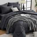HEVUMYI Twin-XL Comforter Set - 5-Piece All Season Bed in a Bag Twin-XL, Ultra Soft Bedding Set with Comforter, Flat Sheet, Fitted Sheet, Pillowcases, Pillow Shams, Dark Grey