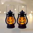 2PCS Halloween Pumpkin Lantern with Flickering LED, Portable Jack-O-Lantern for Halloween, Vintage Halloween Lamp Handheld Lantern Oil Lamp for Halloween Decorations Indoor & Outdoor, Orange