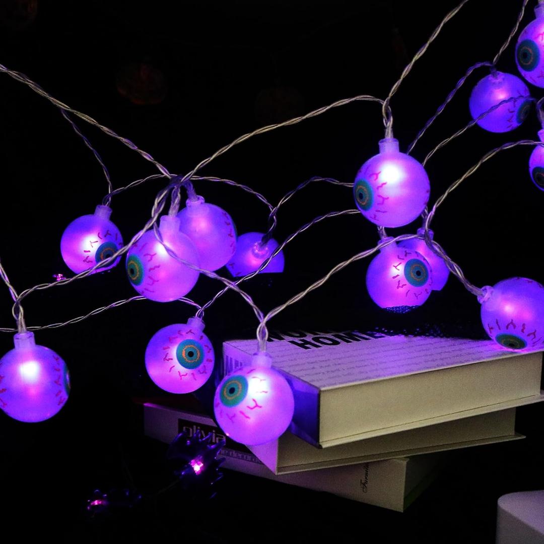 Halloween Eyeball String Lights 10.8Ft 20 LED Battery Operated Purple Eyeball Lights with 8 Modes Waterproof for Party Supplies Crafts Wreath Window Indoor and Outdoor Halloween Decorations