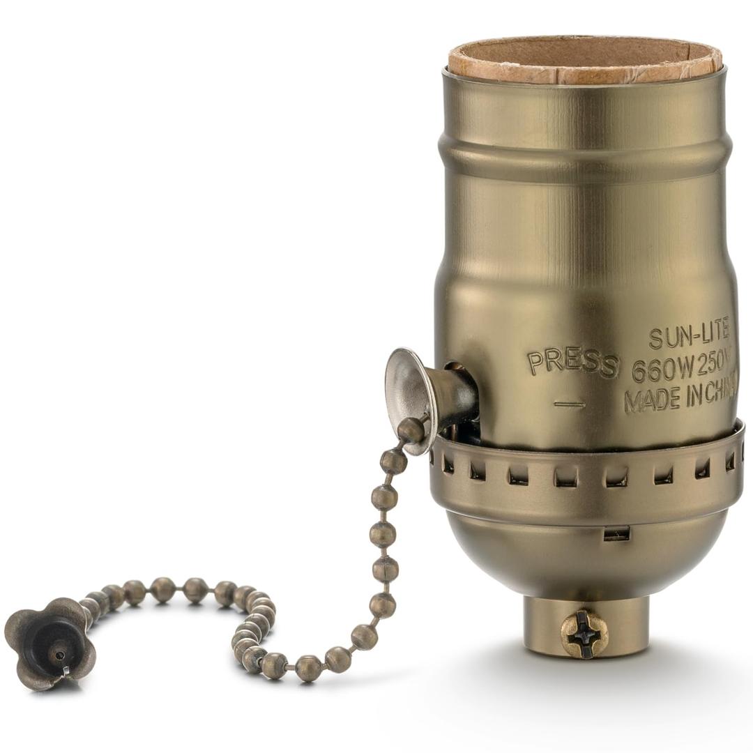 Pull Chain Lamp Socket Replacement, E26 Standard Threaded Base, Lamp Parts for Table and Floor Lamps, Light Bulb Socket with Pull Chain Lamp Switch, UL Listed, 1 Pack (Antique Brass)