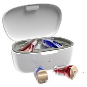 Hearing Aids for Seniors, Invisible Hearing Amplifiers with Noise Cancelling, Rechargeable Hearing Aids for Severe Hearing Loss Adults, Comfort In-ear Hearing Devices (White, Red, Blue)