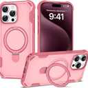 Compatible with iPhone 15 Pro Case 6.1'' with Magnetic Ring Stand [Military Drop Protection][Compatible with MagSafe] Shockproof 15 Pro Phone Case for Men Wowen,Pink