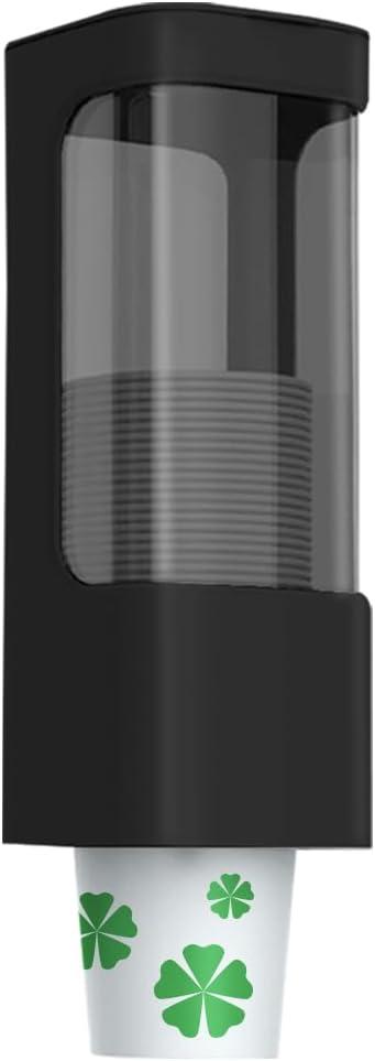 Cup Dispenser, Wall Mount Water Cooler Cup Holder Fit 3-5oz Small Cups, Pull Type Cups Holder for Home, Bathroom, Office Hospital, Adhesive Paste or Screw Install (Black)