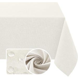 H.VERSAILTEX Linen Textured Tablecloth 60 x 120 Waterproof Decorative Table Cloth Spill-Proof Linen Look Cover for Party Table Extra Soft and Thick Fabric Wrinkle Free, Heather Ivory