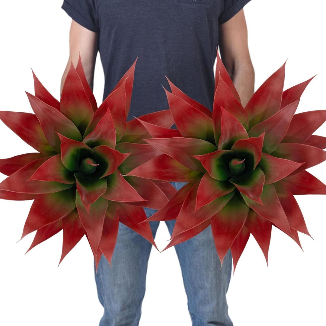 2 Pack Artificial Fall Agave Plants 28 Inch Large Size Faux Succulent Stems Outdoor Decorating Realistic UV Resistant Tropical Plant Plantas Artificiales Decorativas Grandes - 29 Leaves, Red