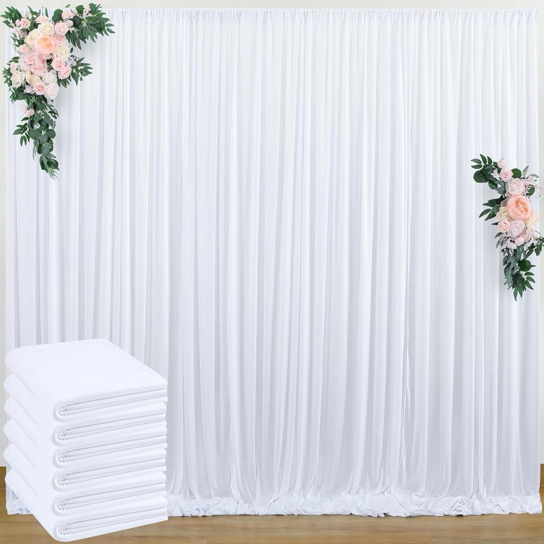 30 ft x 8 ft White Backdrop Curtain Drapes for Wedding Parties, 6 Panels 5 ft x 8 ft Wrinkle Free Polyester Photo Drapes for Birthday Party Baby Shower Backdrop Stand