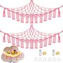 Stuffed Animal Hammock with LED Light, 2 Pack Toy Hammock for Stuffed Animals Storage for Kids, Stuffed Animal Hammock Corner, Pink