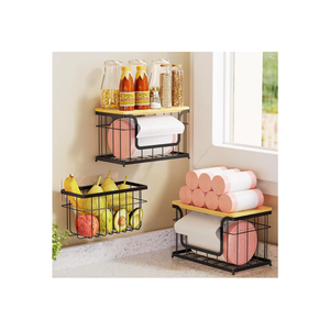 3 Pack Laundry Pantry Kitchen Organizers and Storage, 2 Pack Stackable Trash Bag Holder Under Sink Organizer & 1 Pack Wrap Organizer, Wall Mount Garbage Bag Holder with Bamboo Top for Onion Potato