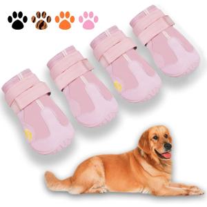 XSY&G Dog Boots,Waterproof Dog Shoes,Dog Booties with Reflective Strips Rugged Anti-Slip Sole and Skid-Proof,Outdoor Dog Shoes for Small Medium Large Dogs 4Pcs Pink-Size 1