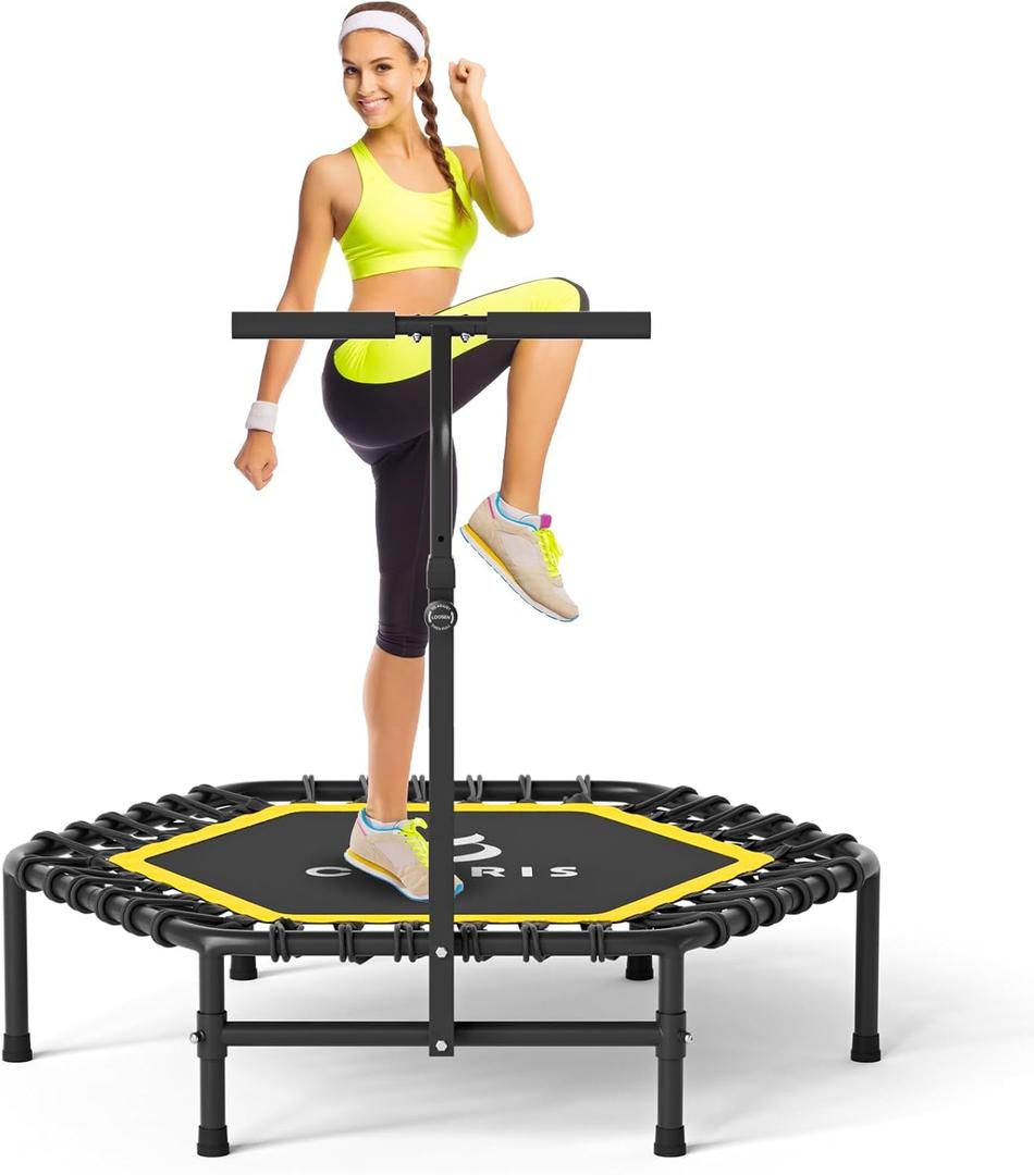 CLORIS 45'' Rebounder Trampoline for Adults - Max Load 450lbs, Mini Trampoline with Adjustable Foam Handle Indoor/Outdoor Fitness Body Exercise (Yellow)