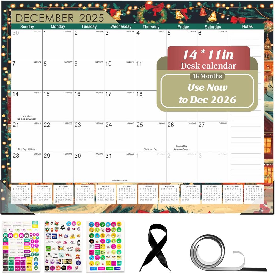 Gannyfer 2026 Desk Calendar, 18-Month Large Desktop/Wall Calendar, 14" x 11" Fridge Calendar, Use Now to Dec 2026, Personal Planner for Home, School, Office (3 Stickers) (Colorful - B)