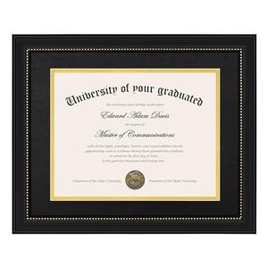 Upsimples 11x14 Diploma Frame with High Definition Glass, Display 8.5x11 Certificate with Black over Gold Mat, Degree Document Frame for Wall and Tabletop, Black with Gold Beads, 1 Pack