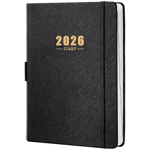 2026 Daily Planner - Daily Planner One Page Per Day, JAN - DEC 2026, 2026 Planner with Elastic Banded, Faux Soft Leather Cover - 60-Minute Interval(5.8" x 8.4", Black, Thick Paper)