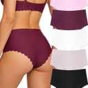 FINETOO Seamless Underwear for Women High Waisted Panties Scalloped Edge Sexy Cheeky Bikini No Show Briefs 5 Pack, L