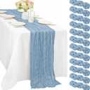 12 Pcs Dusty Blue Cheesecloth Table Runner 10FT Runner for Tables 35 x 120 Inches Long Gauze Boho Fabric Table Runner Decoration Rustic Sheer Runner for Wedding Birthday Baby Shower Party (Dusty Blue)