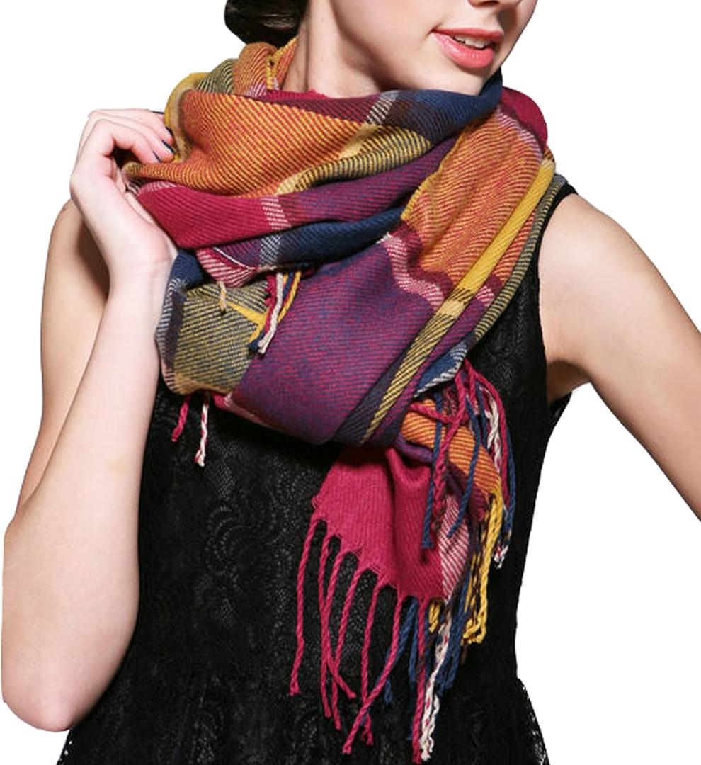 Wander Agio Women's Fashion Long Shawl Big Grid Winter Warm Lattice Large Scarf (Colour)