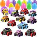 JOYIN 12 Pcs Easter Eggs Filled with Pull Back Monster Cars, Easter Trucks Cars for Kids Egg Hunt, Basket Stuffers Filler and Classroom Prize Supplies, Party Favors