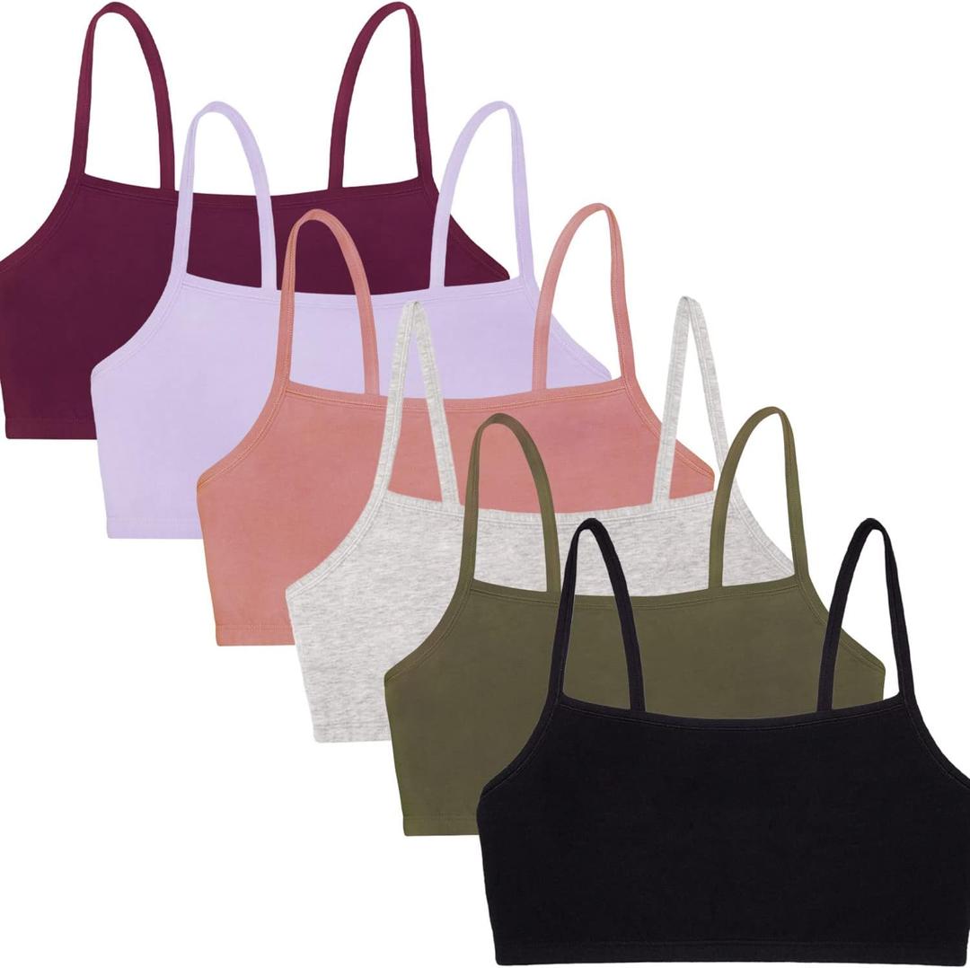 Fruit of the Loom Women's Multi-Pack Spaghetti Strap Cotton Sports Bra (34, Black/Heather Grey/Olive/Purple/Lilac/Dusk)