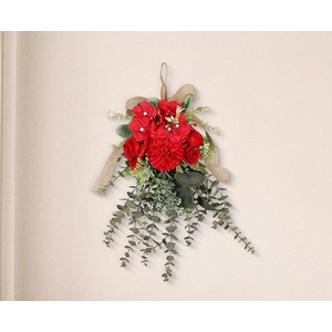 2pcs Artificial Eucalyptus Wreath Fake Floral Swag Front Door Teardrop Wreath Front Door Hanging Garland for Festival Holiday Home Party Supplies - Red