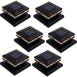 MAGGIFT Solar Post Lights, Outdoor Fence Deck Cap Light, Warm White LED, Fits 4x4, 5x5, or 6x6 Wooden Posts, 6 pack, Black