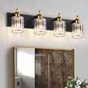 She's home 4 Light Crystal Vanity Lights for Bathroom - Black and Gold Modern Bathroom Vanity Lights Over Mirror 28 Inch, Bathroom Wall Lighting E26 Base