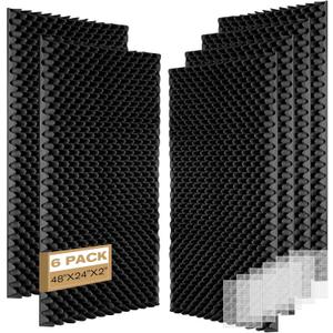 Acoustic Panels 48"x24"x2" - Sound Proof Wall Panels for Studio & Home Office, Egg Crate Foam, Easy to Cut & Install (6 Pack)