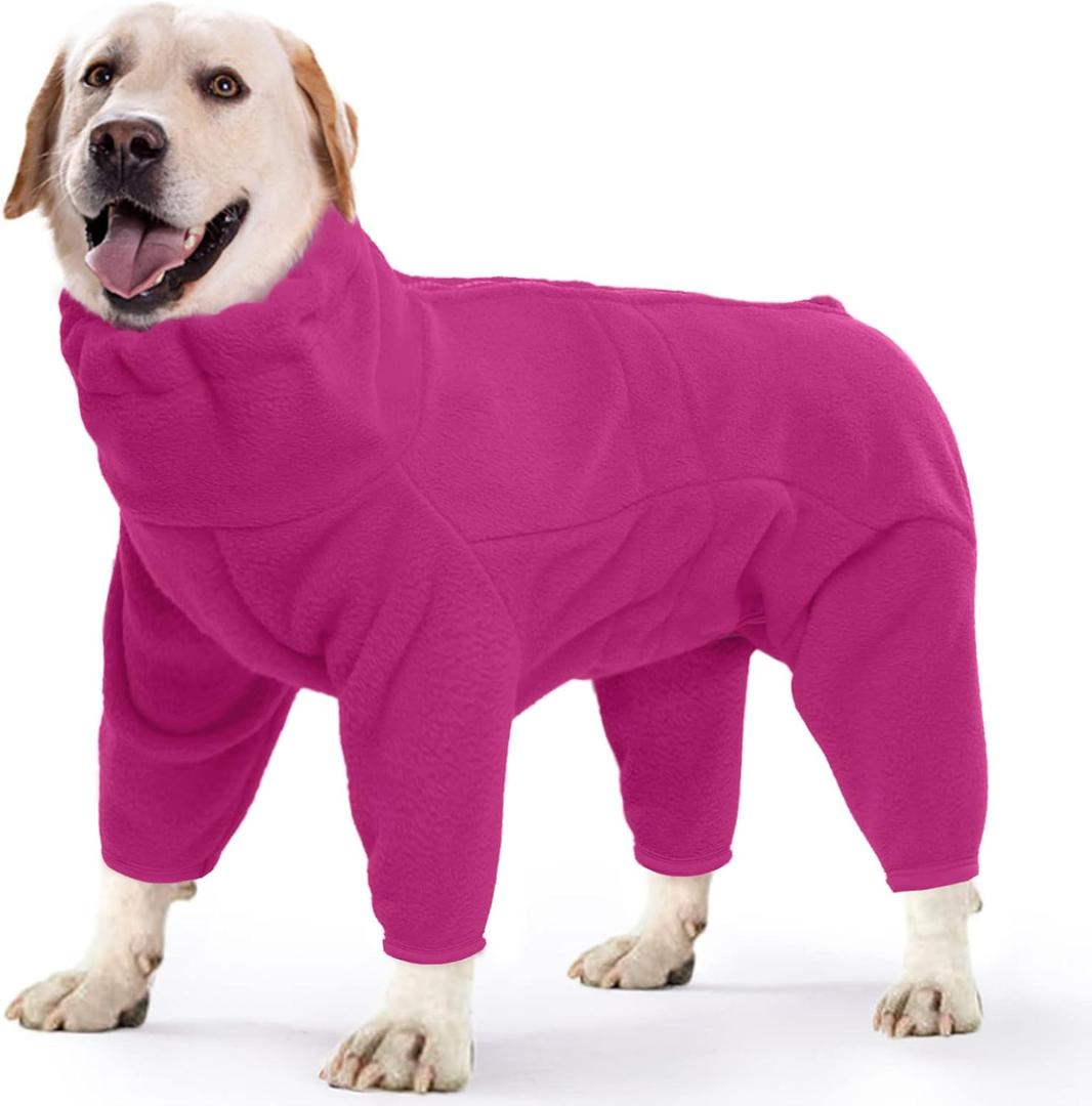 ROZKITCH Pajamas for Large Dogs, Pet Windproof Warm Cold Weather Jacket Vest Cozy Jumpsuit Apparel Outfit Clothes for Dog Walking Hiking Sleep Pink L