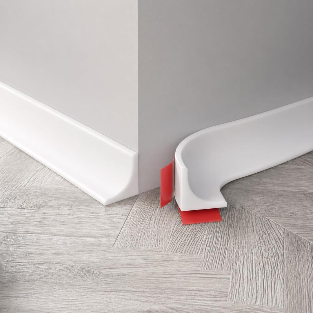 Moleney White Flexible Molding Trim 0.5 Inch x 10 ft | Self adhesive silicone corner strip for small gaps edges and baseboards