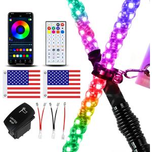 2 Pack 2FT Whip Lights with Spring Base, LED Whip Light with App & Remote Control, Spiral RGB Chasing Lighted Whips with Rocker Switch, Music Whip Light for UTV ATV