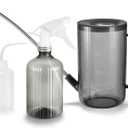 Watering Can Indoor Plants, Small Watering Can 34oz Long Spout Watering Can for Indoor House Plants Outdoor Garden Flowers w Spray Bottle, Squeeze Bottle (Gray)