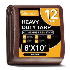 Sunvigor Tarp Waterproof 18x24Ft, Extra Thick 12 Mil Heavy Duty Tarp Cover, Tear & Fade Resistant, Outdoor Tarps with Brass Grommets and Reinforced Edges for Roof, Camping, Patio, Boat (Brown)