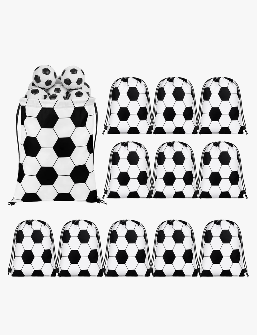 durony 12 Pieces Soccer Drawstring Backpack Sports Soccer Party Favor Bag Travel String Bag for Storage Workout
