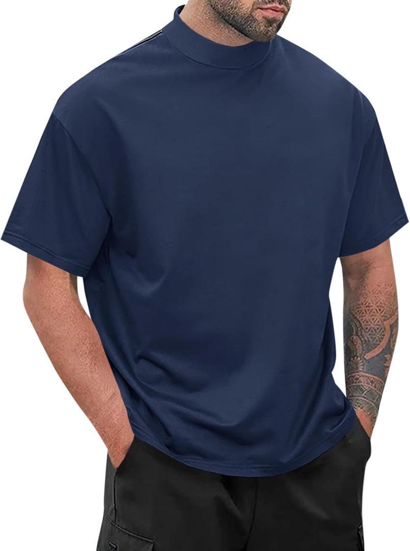 Wihion Men Turtleneck Mock Neck T Shirts Short Sleeve Ribbed High Neck T-Shirt Tee, 3XL