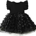 Baby Girl Butterfly Dress Tutu Ruffle Sleeveless Dresses Photograph Party Outfits Birthday Gift (Black)
