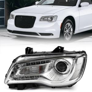 Halogen Headlight Assembly Compatible with Chrysler 300 300C 2015 2016 2017 2018 Headlamp with White Bezel Replacement Left Driver Side LH 68214383AD CH2502269