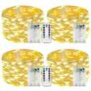 4-Pack Fairy Lights Battery Operated with Remote & Timer & 8 Modes, Waterproof 16 FT 50 LED String Lights Outdoor Indoor, Battery Twinkle Lights for Christmas Bedroom Centerpiece Décor (Warm White)