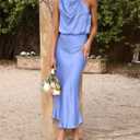 BTFBM Cocktail Dresses for Women Summer Satin Silk Sleeveless Mock Neck Maxi Wedding Guest Dress Spring Outfits 2026 (Blue, XL)