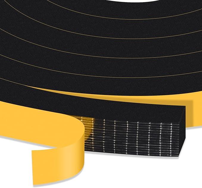 Trisiki Door Weather Stripping, High Density Foam Insulation Tape for Door, Soundproof Weatherproof Door Window Weather Stripping, Adhesive Foam Gasket Tape, Air-Tight(1/2 in x 1/2 in x 13Ft)