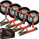 VULCAN Car Tie Down with Flat Hooks - Lasso Style - 2 Inch x 96 Inch - 4 Pack - PROSeries - 3,300 Pound Safe Working Load