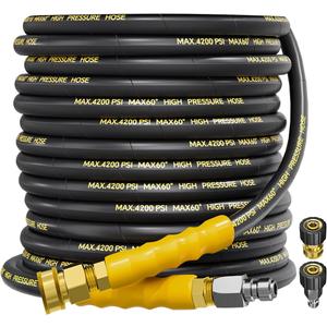 4200PSI Pressure Washer Hose 50FT with 3/8" Swivel Quick Connect for Cold/Hot Water, Kink Resistant Steel Wire Braided,1/4" Wear Resistant Power Washer Hose with 2 M22 14mm Adapter Set