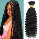 100 Percent Human Braiding Hair for Boho Braids 110g Curly Boho Hair for Braiding Deep Wave Bulk Bohemian 100% Human Hair for Micro Braiding Wet and Wavy No Weft 2 Bundles Natural Color 18 Inch