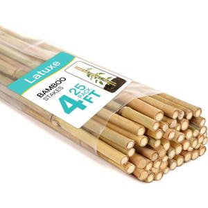 Bamboo Stakes 4FT, 25pcs Plant Stakes, Garden Stakes Specifically Designed for Climbing Plants, Ideal for Tomatoes, Beans, Cucumbers, Peppers, Vines, and More Plant Growth