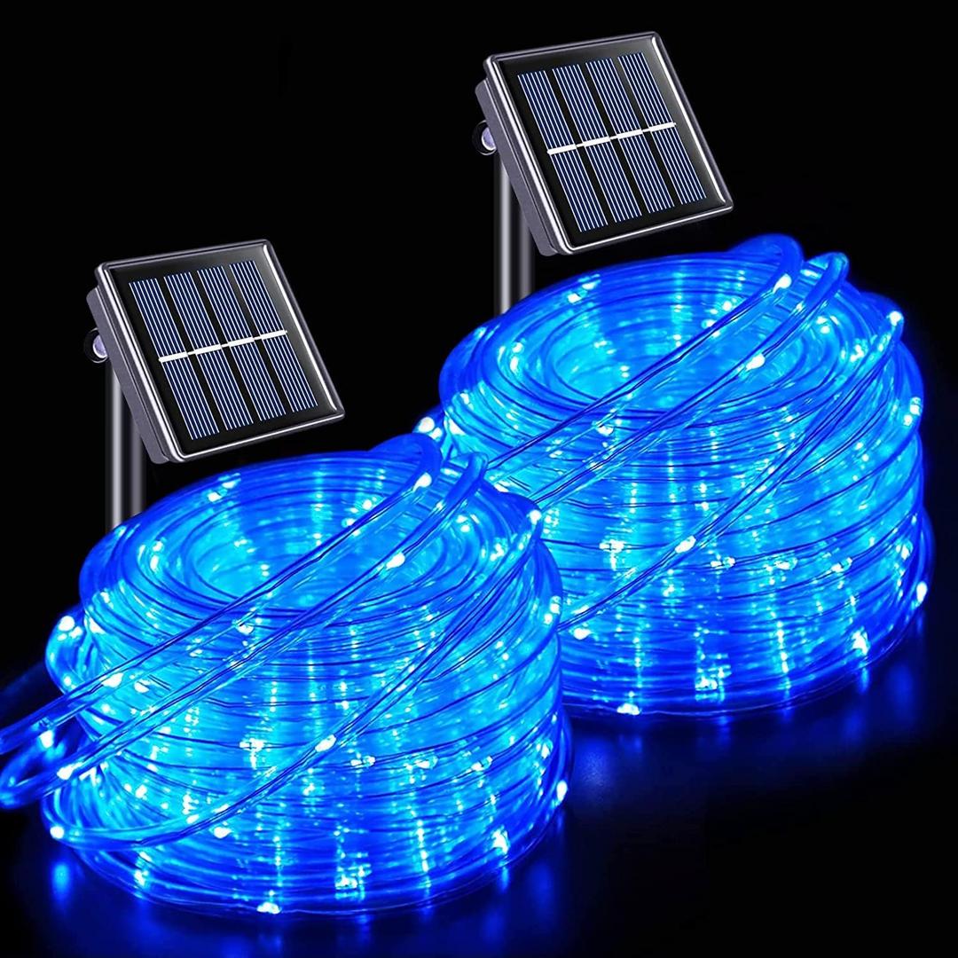 JMEXSUSS 2 * 200 LED Blue Solar Rope Lights, 66ft IP 65 Waterproof Solar String Light Outdoor, 8 Modes Christmas Lights for Camp Trampoline Ladder Slide Tent
