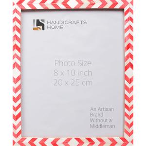 Handicrafts Home Red Picture Frame – 8x10 Handmade Chevron Bone Inlay Photo Frame for Christmas Decor, Holiday Gifting, Valentine’s Day Decor, Colorful Farmhouse Wall Decor, Boho Shelf Styling, Rustic Home Decor & Living Room Picture Frame