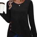 XIEERDUO Tunic Sweaters for Women Long Sleeve Shirts Crew Neck Tops with Buttons Fall Fashion Outfits Winter Clothing (Large, Black)