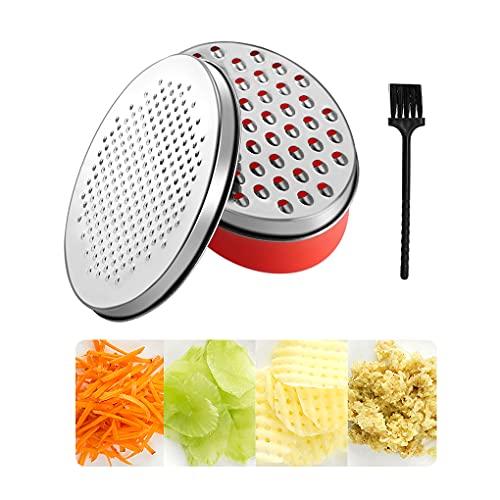 Stainless Steel Box Grater with Storage Container, 2-in-1 Coarse and Fine Grater Plates, for Vegetables, Cheese, Chocolate and Ginger (Red)
