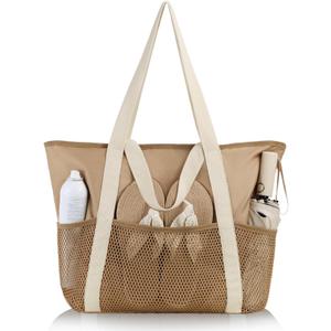 HOMESPON Beach Bag Large Waterproof Sandproof Tote for Women with Zipper and Mesh Pockets